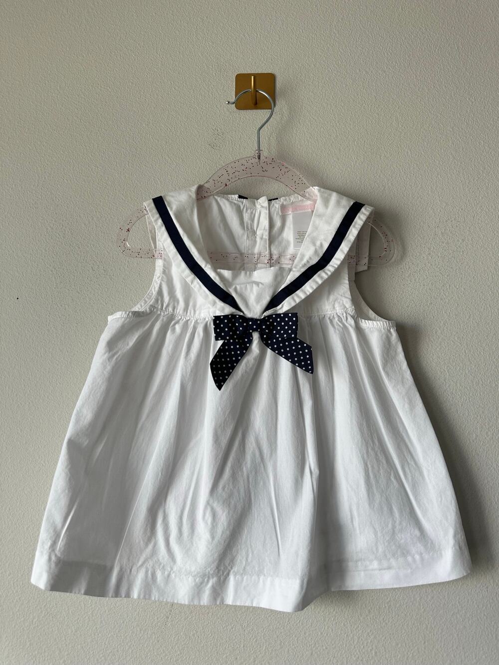 Janie and Jack Girls 5T Sailor Collar White Cotton Top Navy Bow Nautical Preppy